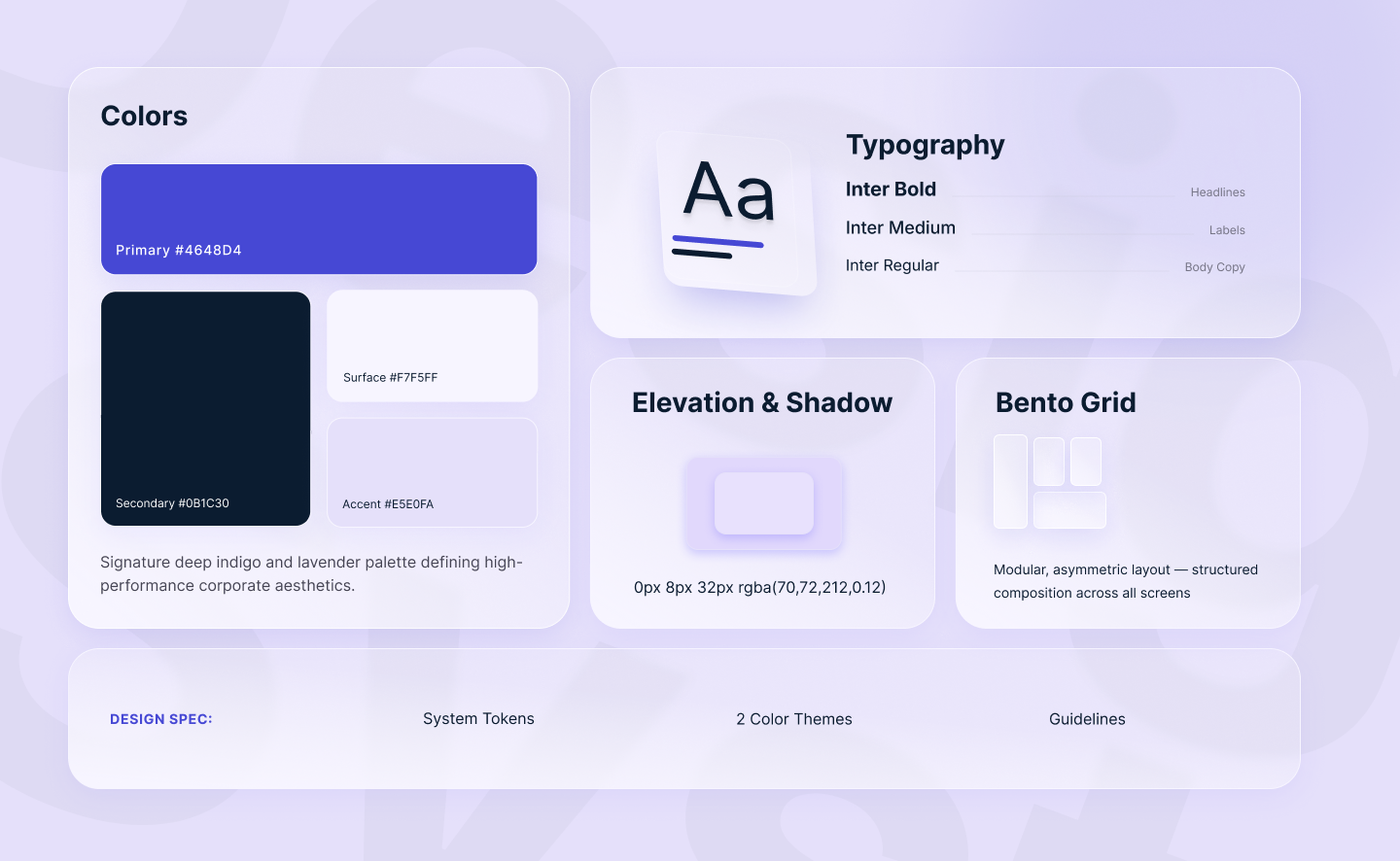 Team.UP design system — colors, typography, elevation, and bento grid