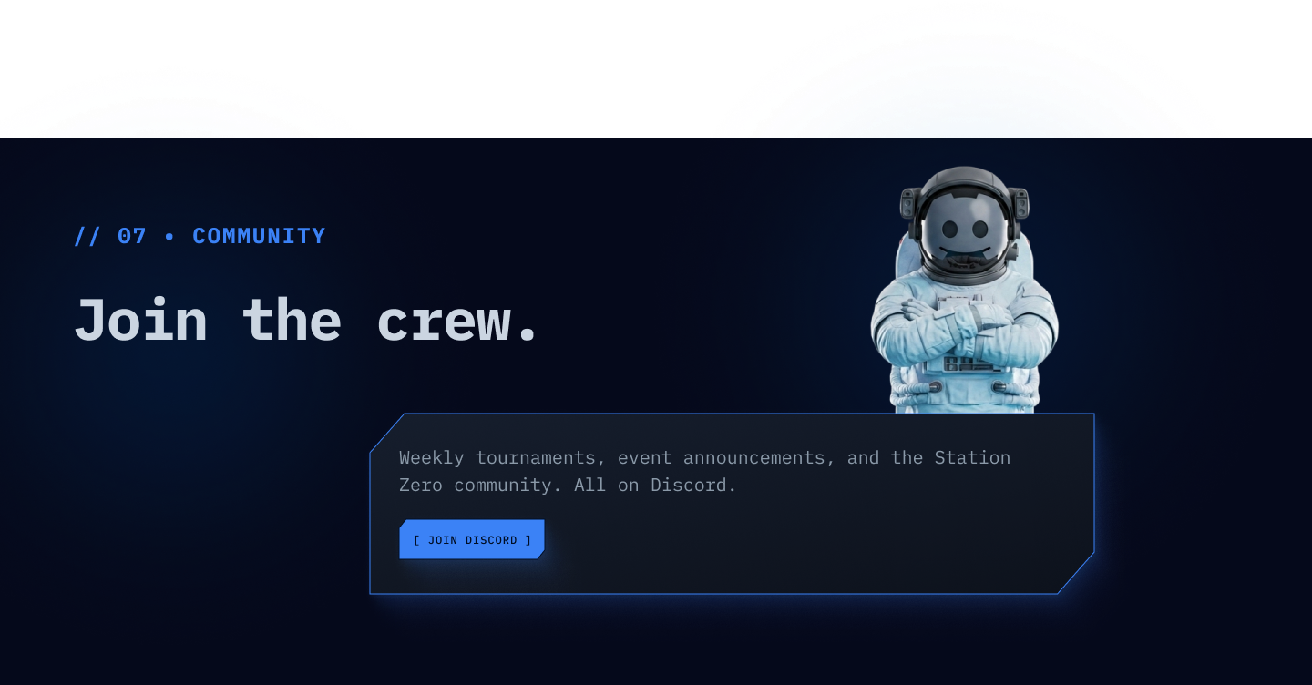 Zero Station community section — events and member highlights
